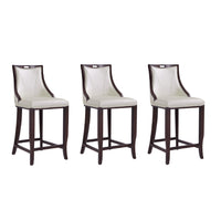 Manhattan Comfort Emperor 19" Traditional Faux Leather Upholstered Bar Stool - Pearl White and Walnut - 3 Pack-Traditional Barstool with Backseat Perfect for Bar and Kitchen Use. Set of 3