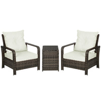 Outsunny 3-Pieces Wicker Patio Furniture Set - Beige-Three piece set, includes two armchairs and a matching table    