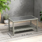 Outsunny 35" Outdoor Wicker Coffee Table with Glass Top-Double-layer shelf keeps daily essentials within reach