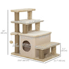 PawHut Adjustable Height Cat Stairs with Scratching Post for Sofa - Beige-Jute posts help keep your cat's nails healthy 