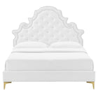 Modway Gwyneth Tufted Performance Velvet Queen Platform Bed with Gold Metal Legs - White-Reinforced Center Beam and Support Legs