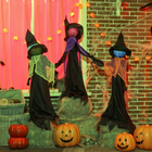 HOMCOM 4' Holding Hands Witch Trio Stake with Light-Up Heads - Multicoloured-Light Colour: Multicolour 