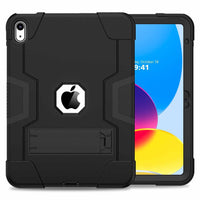 Bulk Packaging Rugged Case with Kickstand iPad 10.9" 2022 10th Gen - Black-This case is made of durable hard polycarbonate+super soft silicone, 3-layer full body shield design, provides perfect protection against daily drops and bumps