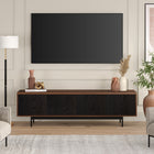 Hudson&Canal Whitman TV Stand for TV's up to 75" - Satin Walnut/Black Grain-Constructed of sturdy steel, MDF, and PVC materials with a satin walnut finished body and black grain doors