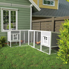PawHut 99" L Wooden Chicken Coop, L-Shaped Rabbit Hutch with Run-A fir wood frame and a PET roof provide all-weather protection
