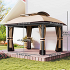 Outsunny 11 ft L x 13 ft L Double Roof Gazebo with Netting & Curtains - Khaki-Powder-coated metal frame and large feet make this gazebo stable