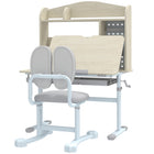 Qaba Height Adjustable Children Study Table and Chair Set with Tiltable Desktop, Drawer and Shelves - Grey-Adjustable desk and chair height grows with your child from 3-12 