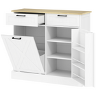 HOMCOM 10 Gallon Farmhouse Tilt Out Garbage Sideboard Buffet Cabinet with Spice Rack & Drawers - White-Hidden trash can cabinet maximizes space and minimizes odors