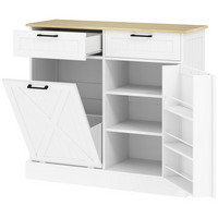 HOMCOM 10 Gallon Farmhouse Tilt Out Garbage Sideboard Buffet Cabinet with Spice Rack & Drawers - White-Hidden trash can cabinet maximizes space and minimizes odors