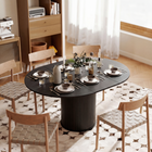 HOMCOM 43.5"-59" Convertible Round to Oval Farmhouse Extendable Table for 6-8 - Black Wood Grain-Farmhouse style with black wood finish and round striped base adds rustic warm