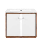 Modway Transmit 24" Wall-Mount Bathroom Vanity - Walnut/White-Mid-Century Modern Vanity