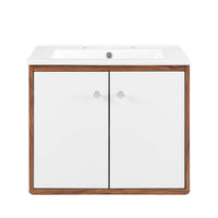 Modway Transmit 24" Wall-Mount Bathroom Vanity - Walnut/White-Mid-Century Modern Vanity