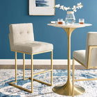 Modway Privy Gold Stainless Steel Upholstered Fabric Bar Stool - Gold Beige-Soft Polyester Fabric Upholstery