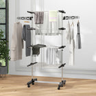 HOMCOM 4-Tier Clothes Drying Rack with Side Wings Wheels for Indoor Outdoor - Black-Folding down racks, rotatable wings and foldable legs for easy storage 