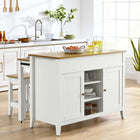 Modway Garland 3-Piece Kitchen Island and Stool Set - Oak White-Adjustable Shelves