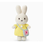 Just Dutch Miffy Handmade Bunny Plush Toy - Pastel Yellow Dress with Blue Flower Bag-Charming handmade plush toy features the iconic Miffy character in a beautifully hand-crocheted outfit