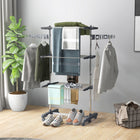 HOMCOM 3-Tier Collapsible Adjustable Clothes Drying Rack - Grey-Folding down racks, rotatable wings and foldable legs for easy storage 