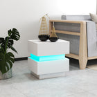 HOMCOM Nightstand with Charging Station and LED Light - White-Material: Particle Board 