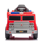 Freddo 12V Firetruck 1 Seater Kids Ride- On - Red-Safety Features: Comes with a seat belt and an emergency stop button on the remote control, ensuring the child's safety during use
