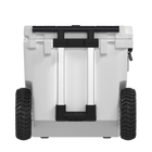RovR RollR 45 Quart Wheeled Hard Cooler with Telescopic Handle - Powder-Updated Dual MotoGrip Telescopic Handle makes for easy towing, increased leverage, and it’s offset design keeps your heels safe from knocks