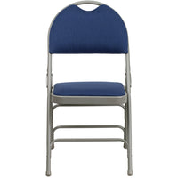 Flash Furniture HERCULES Series Ultra-Premium Triple Braced Fabric Metal Folding Chairs with Easy-Carry Handle - Navy - 4 Pack-Set of 4 Padded Metal Folding Chairs - Carrying Handle Cutout