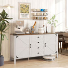 HOMCOM Farmhouse 59.2" L Sideboard Buffet Cabinet with Thick Top - Distressed White-Four drawers and two side cabinets with three-level adjustable shelves keep the top neatly organized 