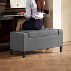 HOMCOM - Banc ottoman rectangulaire en lin capitonné avec dessus rabattable - gris-Assemblage facile requis 