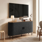 HOMCOM 55" Fluted Mid Century Sideboard Buffet Cabinet with Tambour Sliding Doors - Black Wood Grain-Multifunctional design works as TV stand, living room cabinet, or hallway console