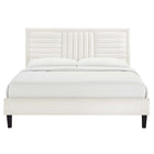 Modway Sofia Channel Tufted Performance Velvet Queen Platform Bed with Tapered Black Wood Legs - White-Tapered Black Wood Legs