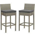 Modway Conduit Outdoor Patio Wicker Rattan Bar Stool - Light Gray Charcoal - Set of 2-Modern Outdoor Bar Stool