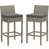 Modway Conduit Outdoor Patio Wicker Rattan Bar Stool - Light Gray Charcoal - Set of 2-Modern Outdoor Bar Stool