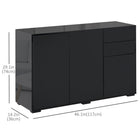 HOMCOM 46.1" L High Gloss Buffet Sideboard with 2 Drawers - Black-Moving shelf in the small cabinet for customized storage space
