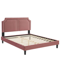 Modway Novi Performance Velvet King Bed with Tapered Black Wood Legs - Dusty Rose-King Platform Bed