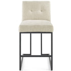 Modway Privy Black Stainless Steel Upholstered Fabric Counter Stool - Black Beige-No Assembly Required