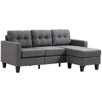 HOMCOM 3 Seater Sectional Sofa with Ottoman - Dark Grey-Place the ottoman in the front to create a lounger, or use it separately as a footrest