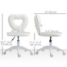 HOMCOM Armless Teddy Fleece Makeup Vanity Desk Chair with Heart Design - White-Swivel wheels and seat enhance mobility across the office