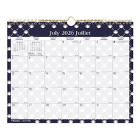 Blueline 12 Month Monthly Academic Wall Calendar - August to July - 15" H x 12" W - Nautical Design - Bilingual-12 Months, July to June