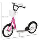 Aosom Kick Scooter for Kids Teen with Adjustable Handlebar 2 Brakes Basket - Pink-Dual braking system to stop the front and back individually 