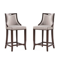 Manhattan Comfort Emperor 19" Traditional Faux Leather Upholstered Bar Stool - Light Grey - 2 Pack-Traditional Barstool with Backseat Perfect for Bar and Kitchen Use. Set of 2