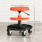 HOMCOM Rolling Mechanic Stool - Coral Orange-Scratch-resistant leather seat with thick cushion, enhances comfort
