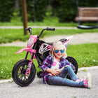 Qaba Kids 12V Dirt Bike with Twist Grip Throttle, Training Wheels and Music - Pink-Dual 12V motors provides a powerful drive 