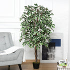 Outsunny 5.3' Potted Artificial Ficus Tree - Green-The plant includes 1008 leaves that bring a natural feeling to your room 