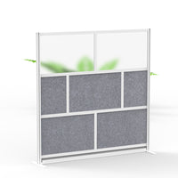 Luxor Modular Wall - 70" W x 70" H - Segmented Grey Frame, Frosted Acrylic, Cool Grey PET-Creates semi permanent privacy in shared spaces