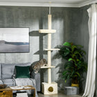 PawHut 91 - 102" Floor-To-Ceiling Cat Tree with Scratching Post and House - Bed-It satisfies your cat's instinct to scratch and deters them from damaging your furniture 