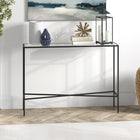 Hudson&Canal Henley 42"W Console Table with Glass Top - Blackened Bronze-Clean with a soft, dry cloth and no harsh chemicals or abrasive cleaning materials