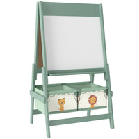 Qaba 3-in-1 Double-Sided Art Easel for Kids with Paper Roll - Green-Double-sided easel features blackboard, whiteboard and paper roll holder 