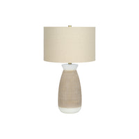 Monarch Specialties 27" H Contemporary Table Lamp - Cream Ceramic / Beige Shade-Combining a smooth cream with a textured darker cream finish on the vase-shaped base on this 27"h ceramic table lamp, topped with a beige linen drum shade and finished with a gold finial on top, adds a fresh contemporary style to a room