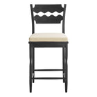 Modway Jax Oak Wood Counter Stool With Wavy Razor Back and Cushion - Black Linen-Fully Assembled