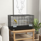 PawHut 18" H Bird Cage with Removable Tray, Bottom Mesh Panel, Wooden Perches and Swing - Black-It comes with two wooden perches and two plastic food containers 