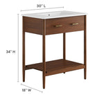 Modway Zaire 30" Bathroom Vanity - Walnut/White-Compact Drawer